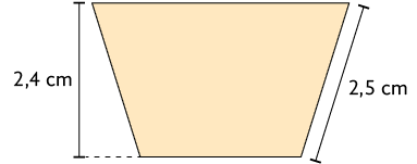 Ilustração de um trapézio com altura medindo 2,4  centímetros e um dos lados com medida igual a 2,5 centímetros.
