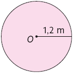 Ilustração de um círculo de centro O e raio 1,2 metros.