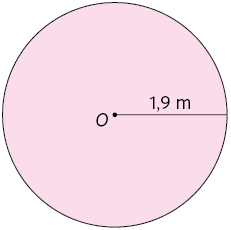 Ilustração de um círculo de centro O e raio 1,9 metros.