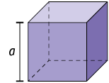 Ilustração de um cubo com arestas com medida a.