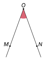 Ilustração de um ângulo entre duas semirretas de mesma origem O, uma possui o ponto E, e outra possui o ponto F. O ângulo tem medida 40 graus.