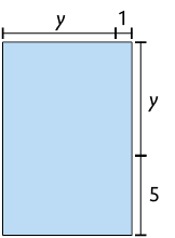 Ilustração de um retângulo. Uma parte de seu comprimento está demarcado com y unidades e a outra parte está demarcada com 1 unidade. Uma parte de sua largura está demarcada com y unidades e a outra parte está demarcada com 5 unidades.