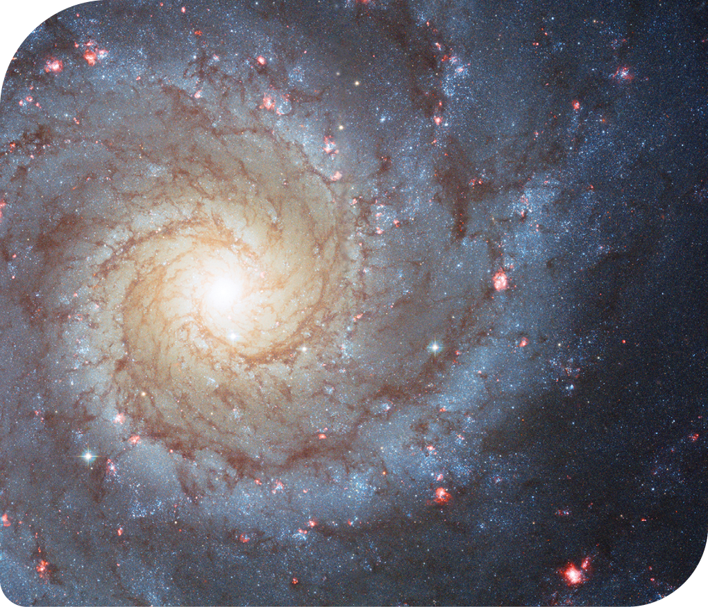 Ilustração de uma galáxia, em formato de espiral e um centro luminoso.