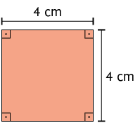 Ilustração de um quadrado com lados medindo 4 centímetros.