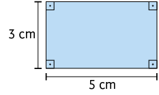 Ilustração de um retângulo com medida de comprimento da base: 5 centímetros e altura: 3 centímetros.