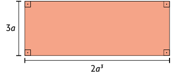 Ilustração de um retângulo com 2 a ao cubo de comprimento e 3 a de largura. 