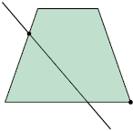 Ilustração de um polígono de quatro lados e uma reta o cruzando, passando em dois pontos, cada um em lados diferentes.