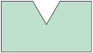 Ilustração de um polígono de sete lados, semelhante à um retângulo com um triângulo vazado na parte superior. 