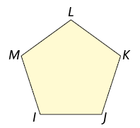 Ilustração de um polígono convexo de cinco lados: I J K L M.