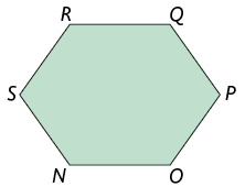 Ilustração de um polígono convexo de 6 lados: N O P Q R S. 