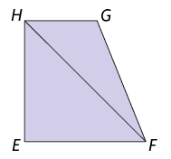 Ilustração de um polígono convexo de quatro lados E F G H, semelhante a um trapézio retângulo, com a diagonal ligando os vértices F e H traçada.