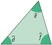 Ilustração de um triângulo com ângulos internos medindo d, e, f, todos são agudos. 