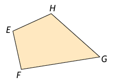 Ilustração de um polígono de quatro lados E F G H.