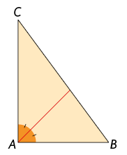Ilustração de um triângulo A B C. O ângulo do vértice A está demarcado e dividido ao meio por um segmento com uma extremidade em A e a outra extremidade no lado B C.
