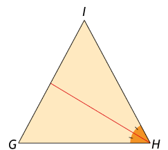 Ilustração de um triângulo G H I. O ângulo do vértice H está demarcado e dividido ao meio por um segmento com uma extremidade em H e a outra extremidade no lado G I.