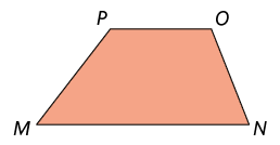 Ilustração de um trapézio escaleno M N O P. A base maior M N é oposta a base menor P O, os lados não paralelos P M e N O são opostos e tem medidas de comprimento diferentes.