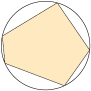Ilustração de uma circunferência e um polígono de 5 lados dentro dela, com todos os seus vértices na circunferência.