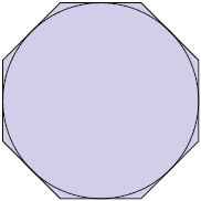 Ilustração de um polígono regular de 8 lados e uma circunferência dentro dele. A circunferência toca cada um dos 8 lados em um ponto.