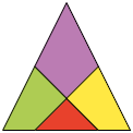 Ilustração de um triângulo formado com as mesmas 4 peças que formam o quadrado A.