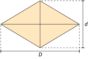 Ilustração de um losango com a indicação da diagonal maior como D maiúsculo e a diagonal menor, d minúsculo.