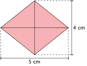 Ilustração de um losango com as medidas de comprimento: diagonal maior: 5 centímetros; diagonal menor: 4 centímetros.