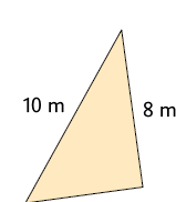 Ilustração de um triângulo com dois de seus lados medindo 10 metros e 8 metros.