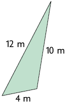Ilustração de um triângulo com medidas dos lados iguais a 12 metros, 4 metros e 10 metros.