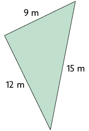 Ilustração de um triângulo com medidas dos lados iguais a 9 metros, 12 metros e 15 metros.
