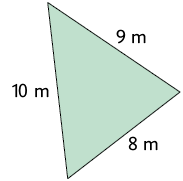 Ilustração de um triângulo com medidas dos lados iguais a 10 metros, 9 metros e 8 metros.