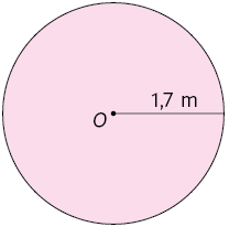 Ilustração de um círculo de centro O e raio 1,7 metros.
