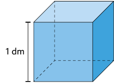 Ilustração de um cubo com arestas com medida de 1 decímetro.