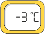 Ilustração de um visor de termômetro com a temperatura menos 3 graus Celsius.