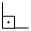 Ilustração da indicação de um ângulo reto. O símbolo é formado por duas retas perpendiculares entre si e no canto, há um quadradinho desenhado, com dois de seus lados sendo os lados das retas perpendiculares. Há um ponto dentro do quadrado.