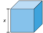 Ilustração de um cubo. Está indicado que sua aresta mede x.