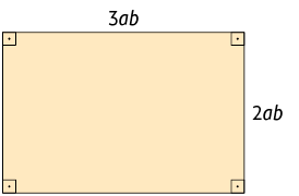Ilustração de um retângulo com 3 a b unidades de comprimento e 2 a b unidades de largura. Os seus quatro ângulos retos estão demarcados.