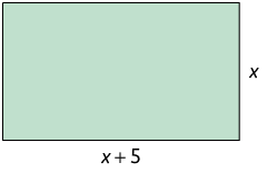 Ilustração de um retângulo. com x mais 5 de comprimento; e x de largura.