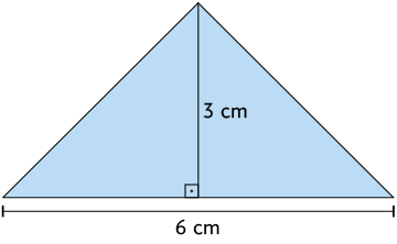 Ilustração de um triângulo com 3 centímetros de altura e a base com 6 centímetros.
