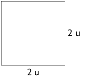 Ilustração de um quadrado correspondente a etapa 1, cujo comprimento do lado mede 2 unidades.