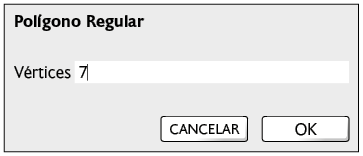 Ilustração da janela de um software. Na parte de cima da janela há o texto: polígono regular. No meio há uma barra chamada vértices, com o número 7. Na parte de baixo há os botões cancelar e ok.