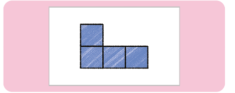 Ilustração de um retângulo branco com uma figura em seu interior. A figura é composta por 4 quadrados ao total, sendo 3 quadrados dispostos horizontalmente, ligados pela aresta, e um quadrado acima do primeiro quadrado, também ligados pela aresta.