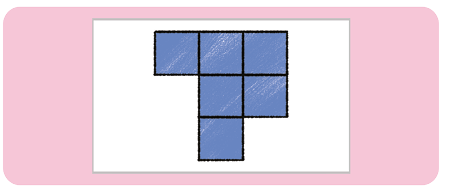 Ilustração de um retângulo branco com uma figura em seu interior. A figura é composta por 6 quadrados ao total, dispostos da seguinte forma: é formado um quadrado maior por 4 desses quadrados, ligados entre si por suas arestas; em relação a esse quadrado maior, considerando a ordem de cima para baixo, há um quadrado ao lado esquerdo do primeiro quadrado, ligados pelas arestas e outro quadrado abaixo do segundo quadrado, ligados pelas arestas.