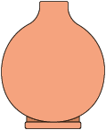 Ilustração da visão frontal de um vaso que possui o corpo circular, com uma parte estreita de cima projetando-se um pouco para fora, com o topo reto, de modo que forma a boca do vaso. Na base do vaso há uma estrutura retangular de sustentação, de comprimento maior que a boca do vaso.