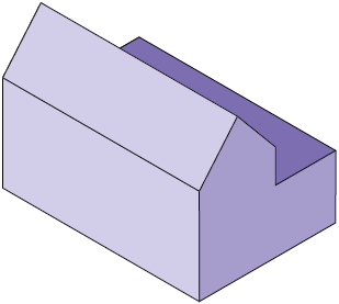 Ilustração de um prisma, cuja base é formada por um heptágono irregular como o da ilustração anterior. Observando a disposição das faces e arestas, a figura parece estar posicionada sobre três eixos que possuem uma mesma angulação entre si.