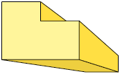 Ilustração de um prisma em perspectiva cônica, cuja base é um hexágono irregular, semelhante a uma letra L.