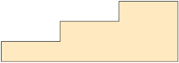 Ilustração de um octógono irregular, lembrando o formato de uma escada com 3 degraus, tendo eles a mesma altura e comprimento da parte superior. Essa figura tem a mesma altura do retângulo da ilustração anterior.