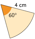 Ilustração de setor circular de um arco de circunferência de raio medindo 4 centímetros e ângulo de 60 graus.