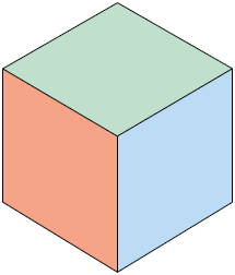 Ilustração de um cubo em perspectiva isométrica. O cubo é o mesmo da ilustração anterior.