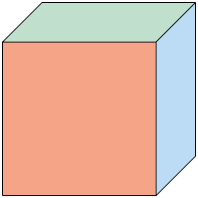 Ilustração de um cubo em perspectiva cavaleira de 45 graus. O cubo é o mesmo da ilustração anterior.