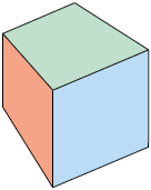 Ilustração de um cubo em perspectiva cônica. O cubo é o mesmo da ilustração anterior.