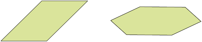 Ilustração de duas folhas de papel, uma com formato de um retângulo e a outra de hexágono regular. Estão representadas como se estivessem em perspectiva.